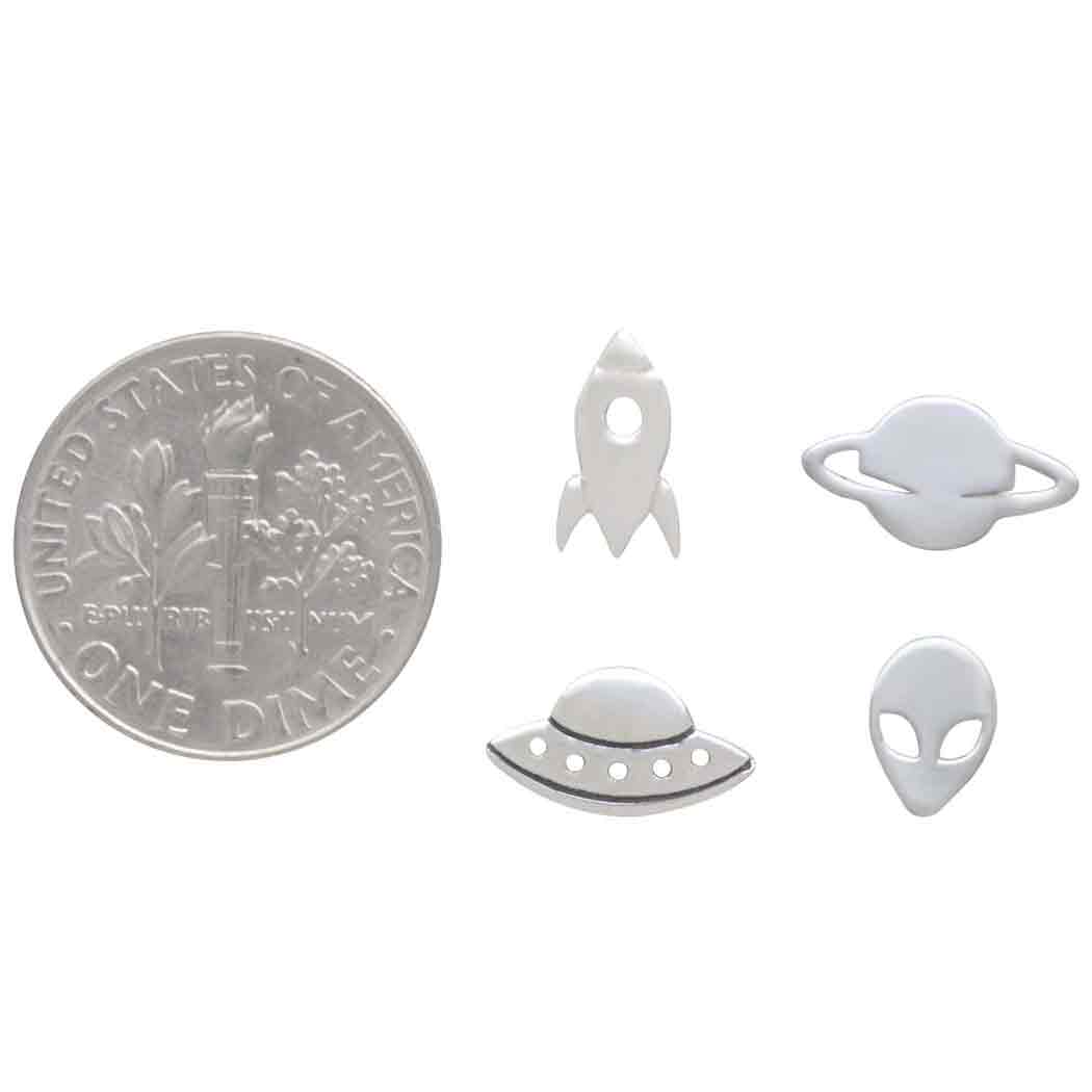 Sterling Silver 4 Mismatched Alien Invasion Post Earring Set