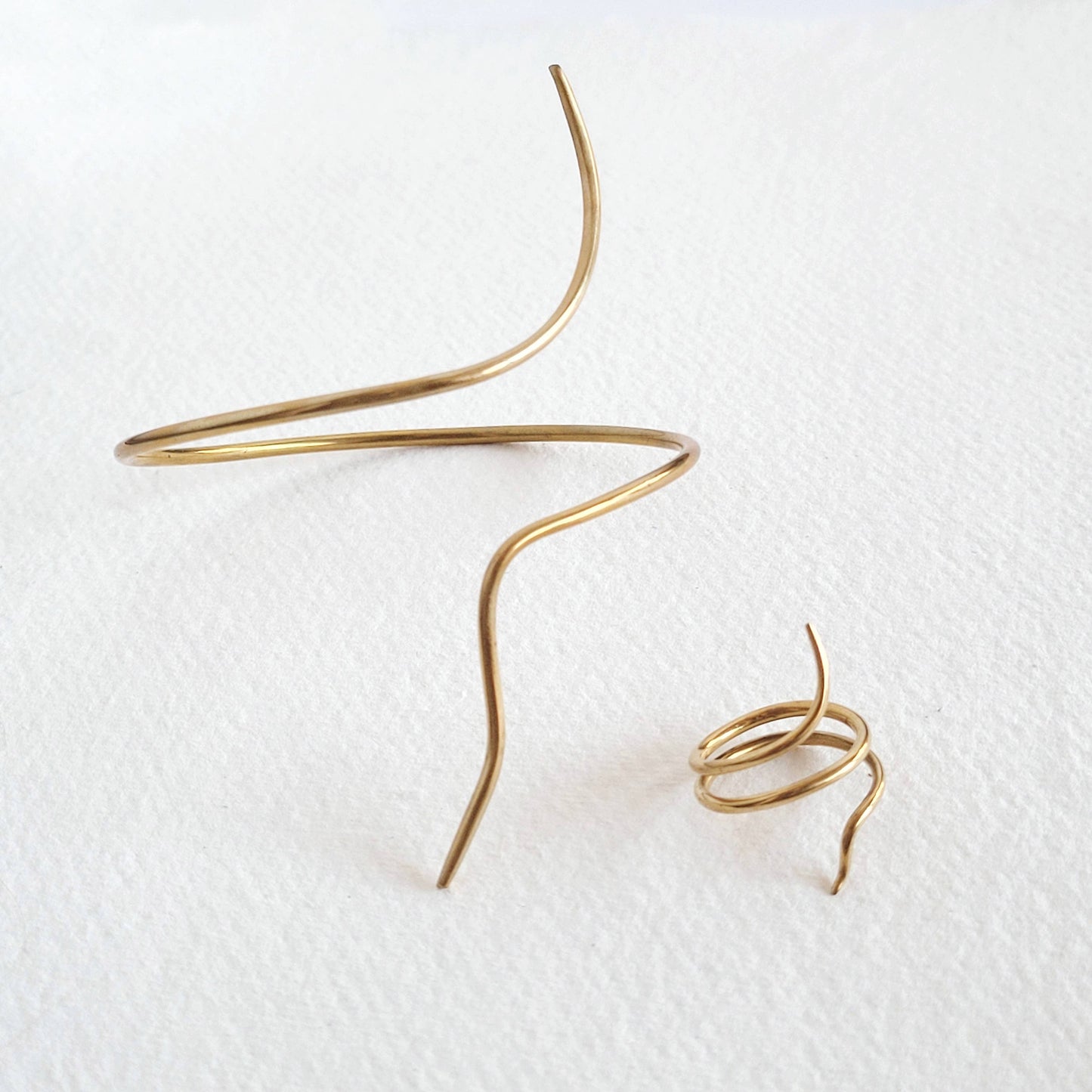 Brass thread thin wire upper arm cuff ring set silver brass: Brass