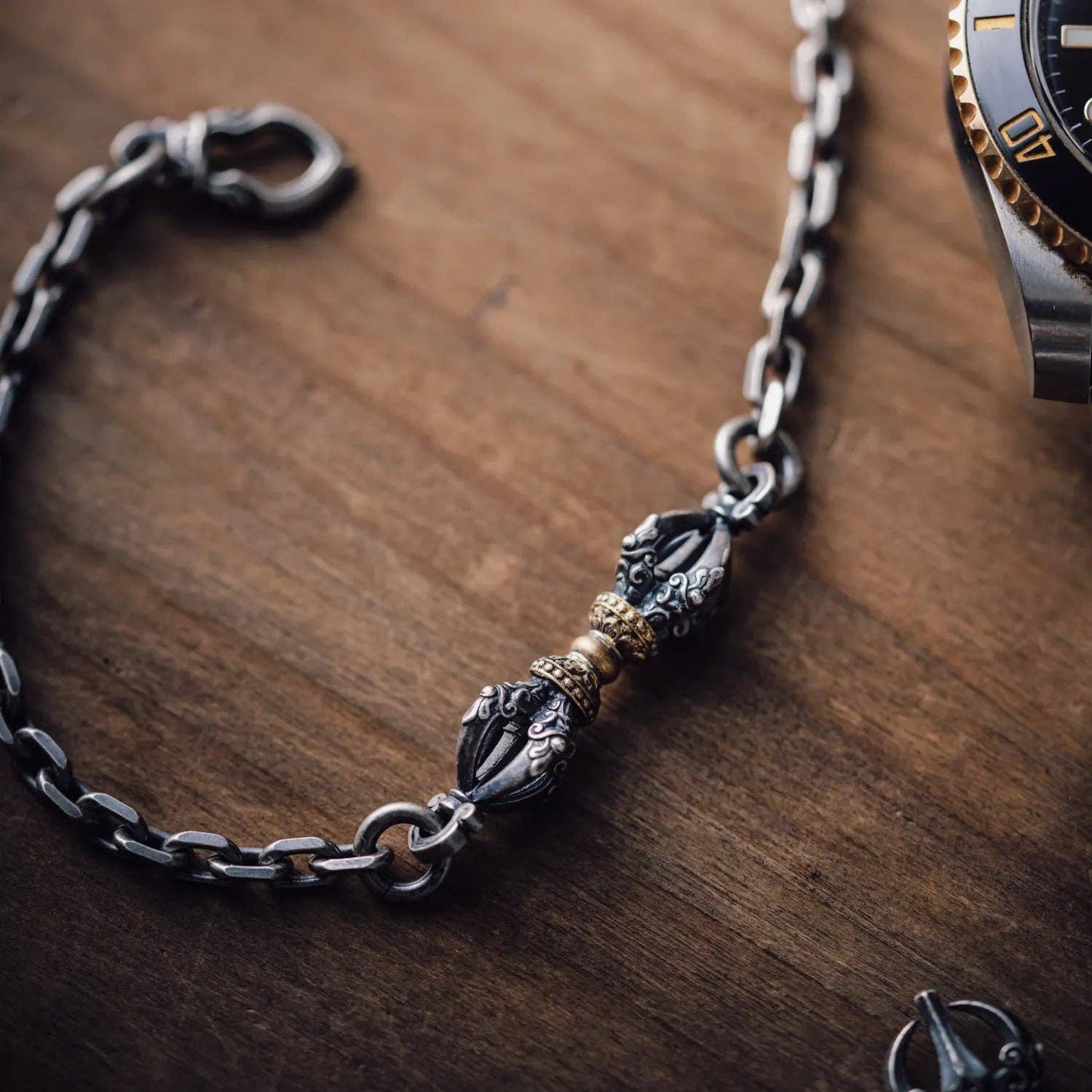 Vajra Pestle Bracelet: Oxidized Silver & Brass / 7.5"