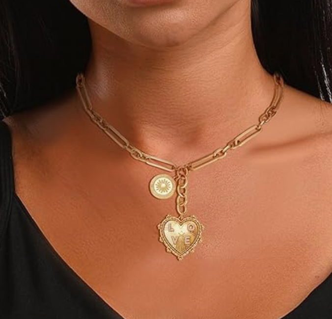 HoopLa Style - HEART Charm-Lariat Necklace 14K CZ- Charm: Yellow Gold