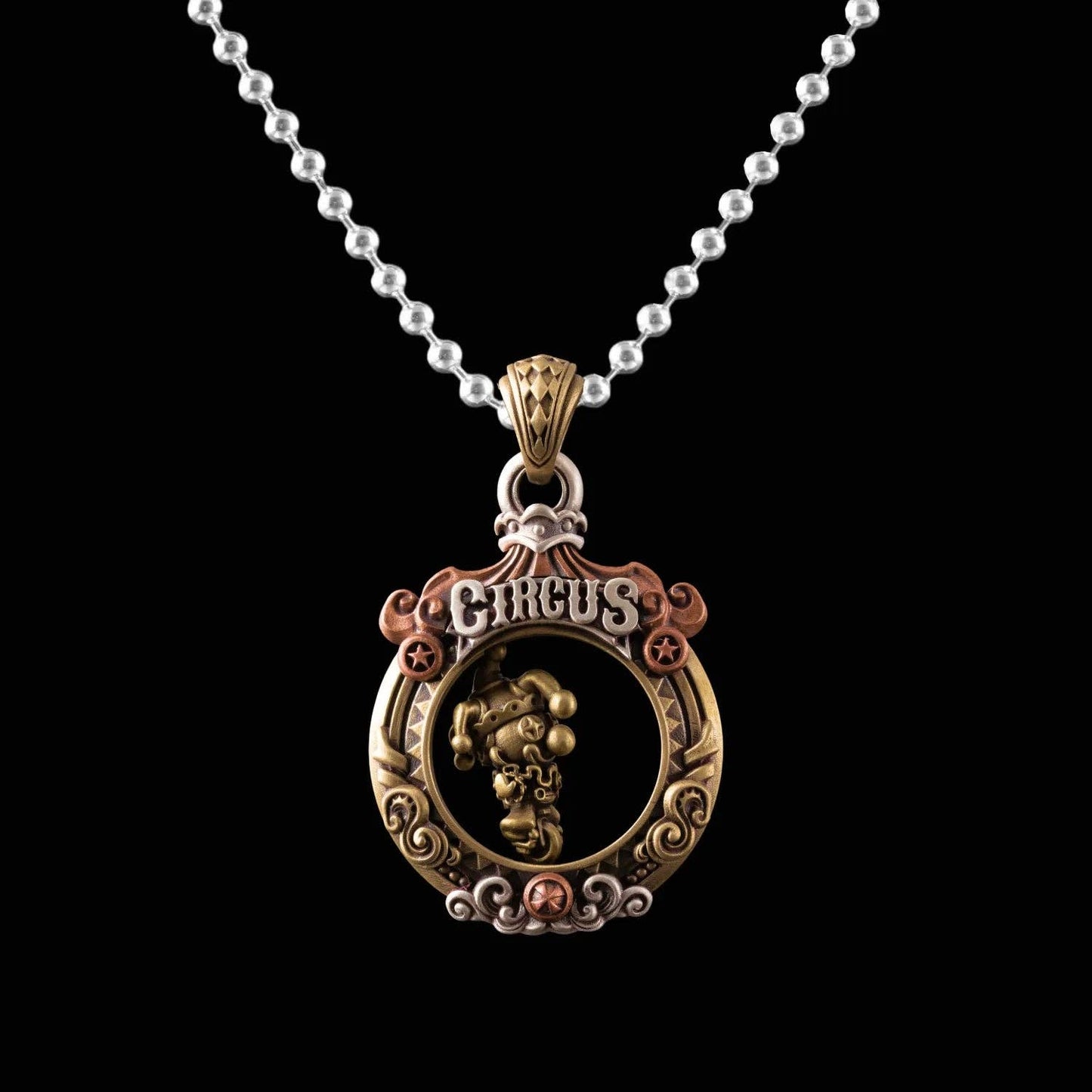 Circus Pendant: 21" / Brass / 4mm Black Ball Chain