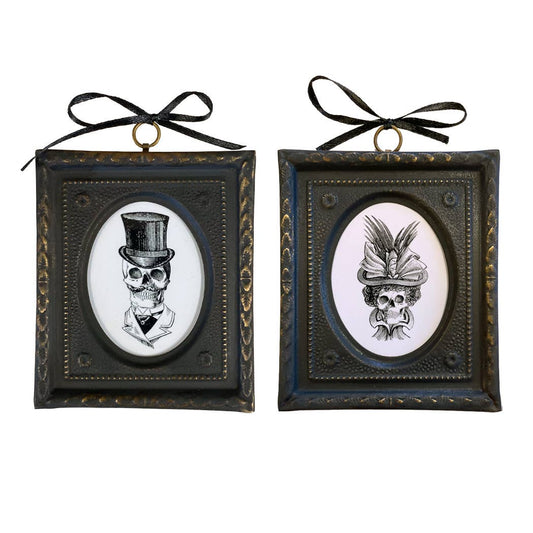 Gentleman and Lady Skull Print Set in Black & Brass Frame