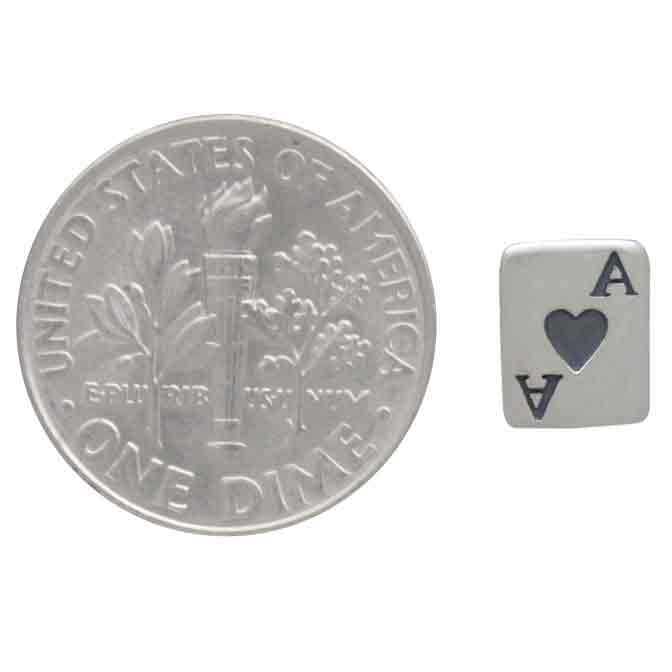 Silver Ace of Hearts Playing Card Post Earrings 8x6mm