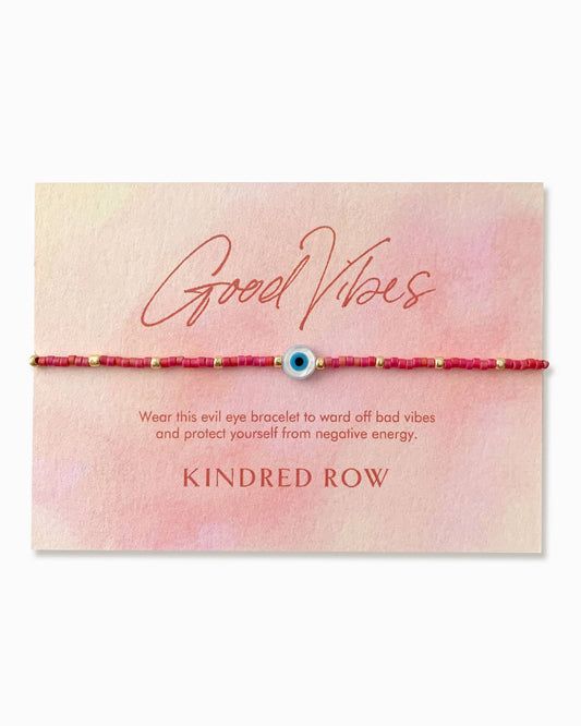 Evil Eye Beaded Bracelet, Red Coral