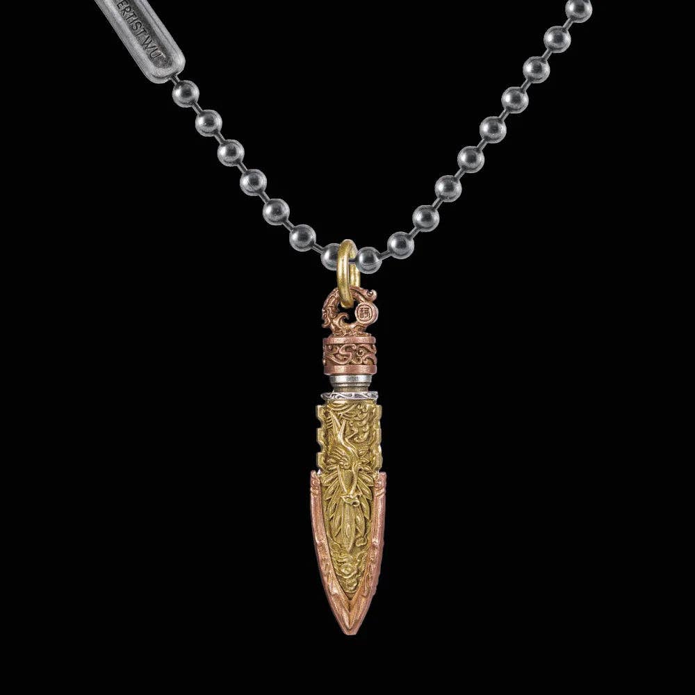 Arrowhead Capsule Pendant: 21" / Brass / 4mm Black Ball Chain