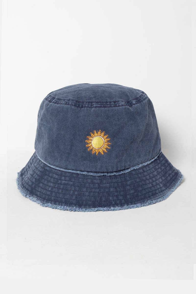 SUN Embroidered Distressed Cotton Buckethat: Coral