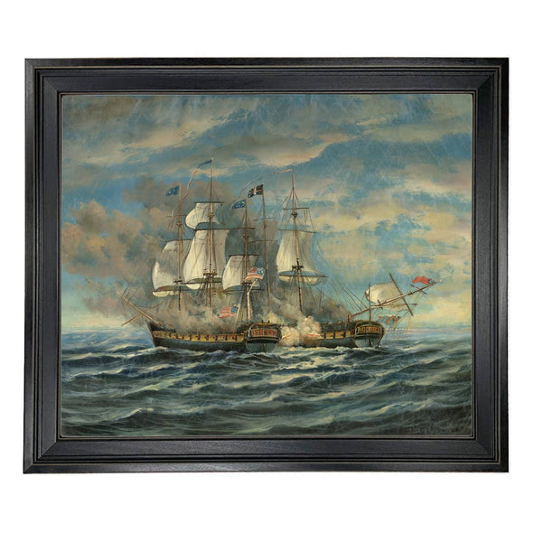 USS Constitution and HMS Guerriere Framed Oil Painting Print: 8" x 10"