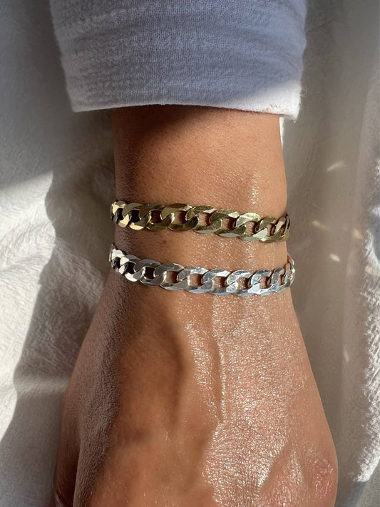 Wide Silver Chain Bracelet, Women's Chain Bracelet, Chunky S: Gold