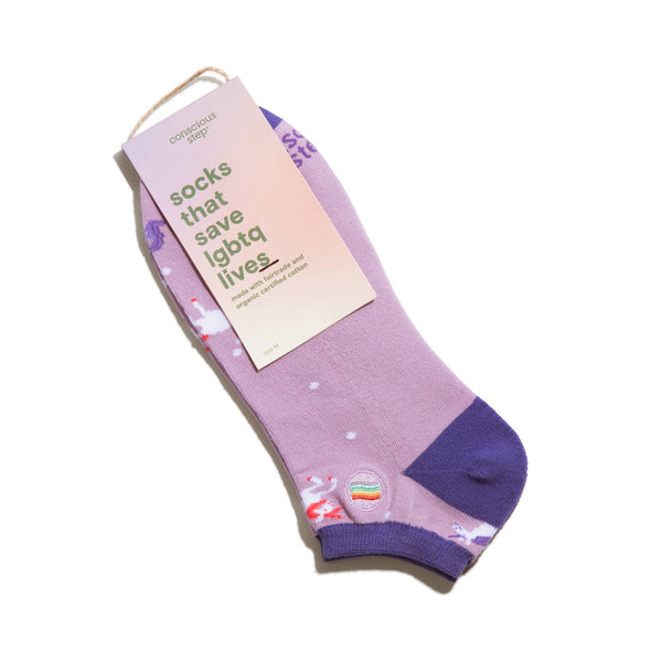 Ankle Socks that Save LGBTQ Lives (Purple Unicorns): Small