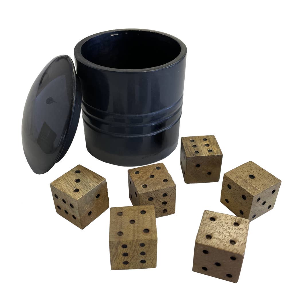 Farkle Six Dice Game in Horn Resin Cup - Vintage Style: Gray