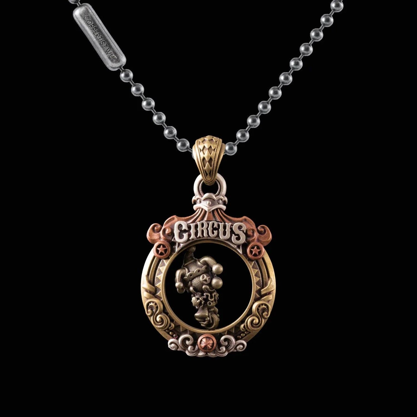 Circus Pendant: 21" / Brass / 4mm Black Ball Chain