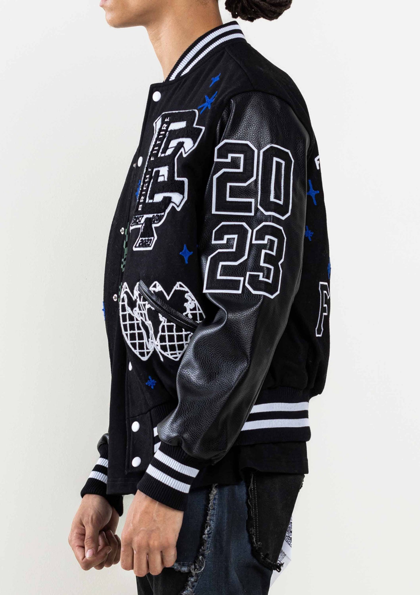 MONO BRIGHT FUTURE  VARSITY JACKET: BLACK