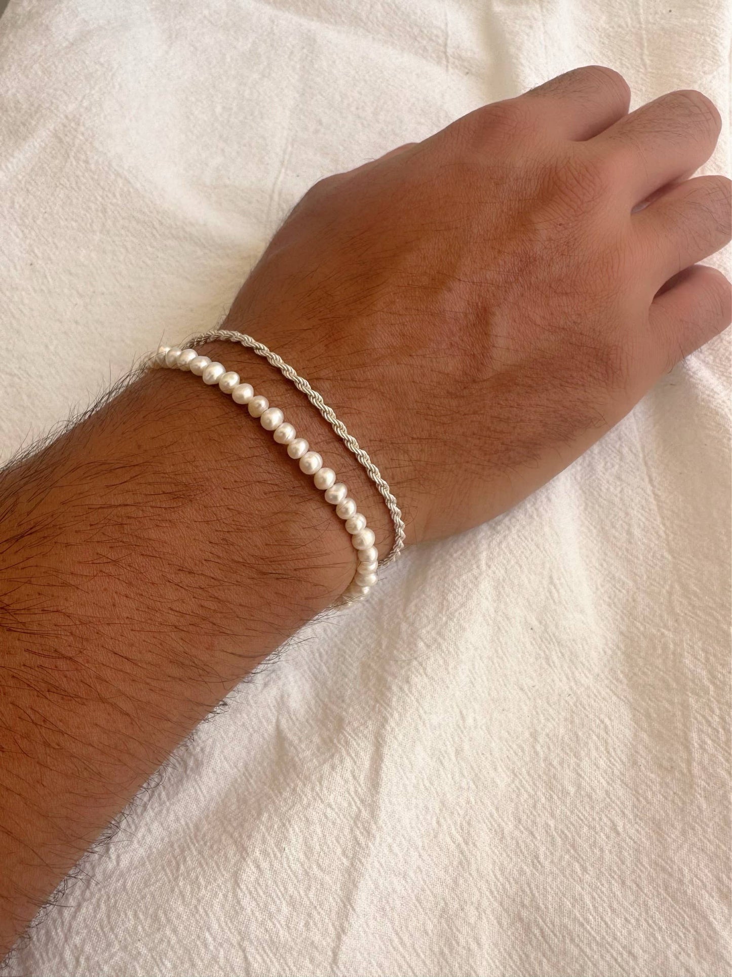 Men's Bracelet Silver Rope Chain, SIlver Bracelet: 21cm / Freshwater Pearls