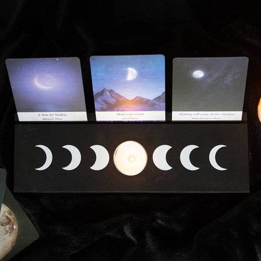 Black Moon Phase Tarot Card Stand Tealight Holder