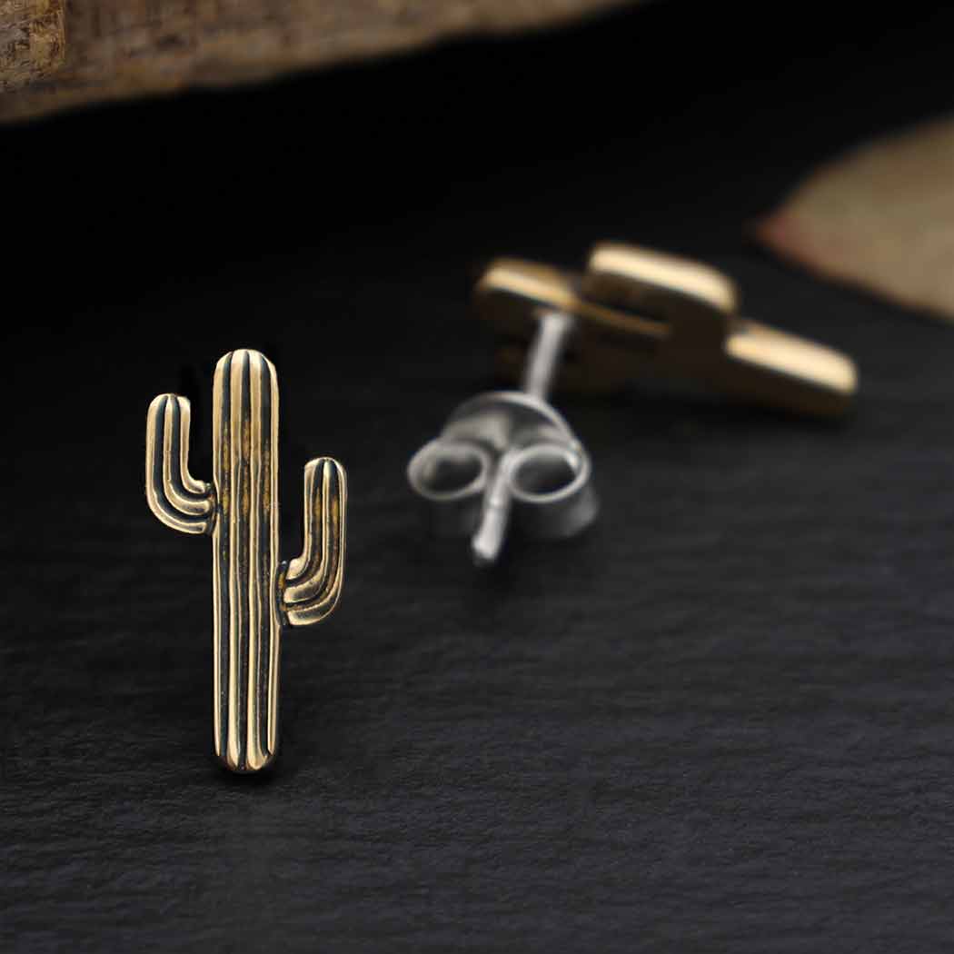 Cactus Post Earrings 12x6mm: Recycled Sterling Silver