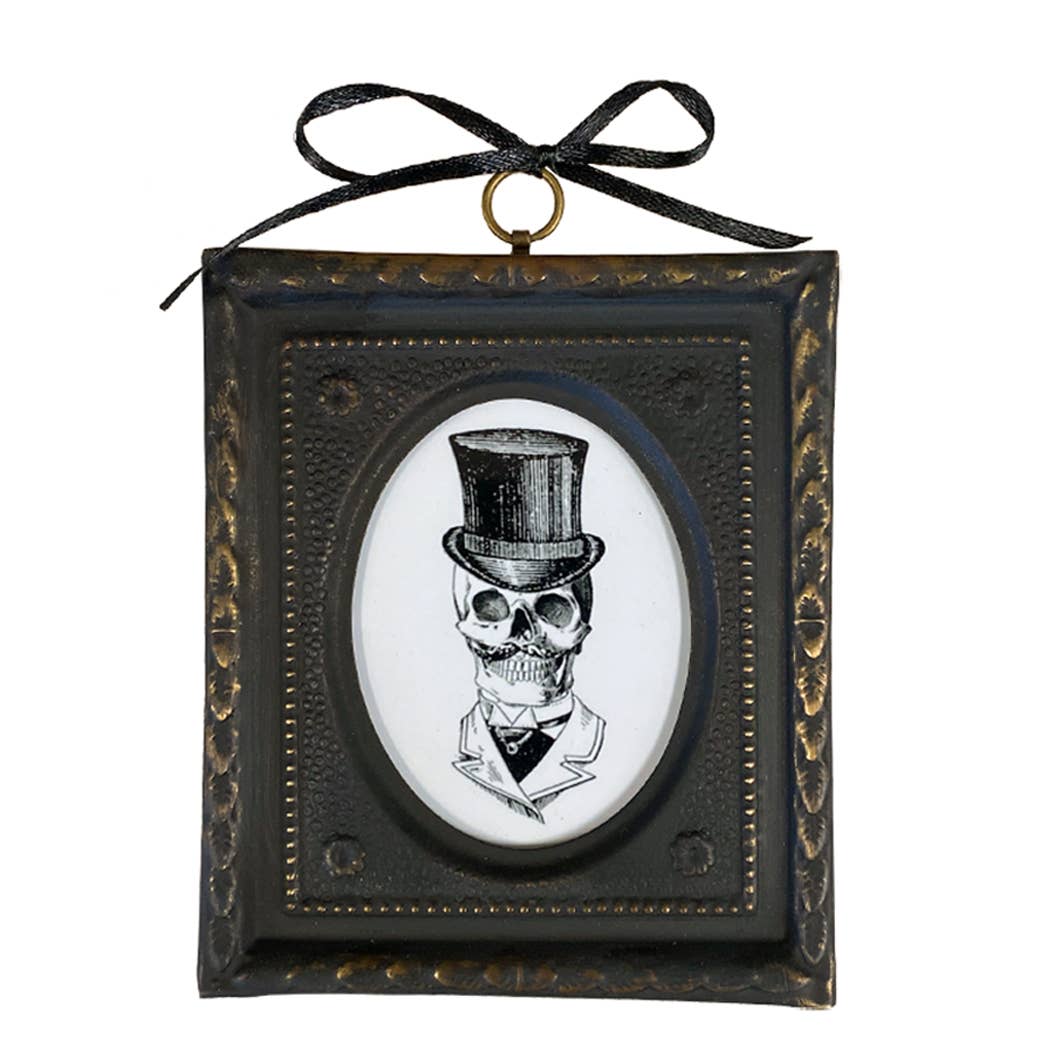 Gentleman and Lady Skull Print Set in Black & Brass Frame