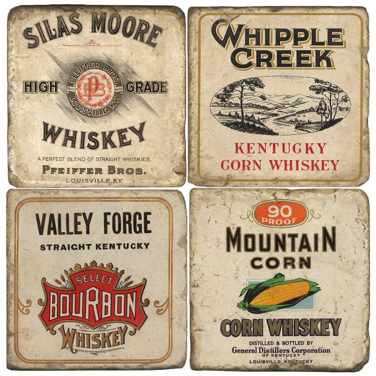 Vintage Bourbon IV - Tumbled Marble Coasters Set/4