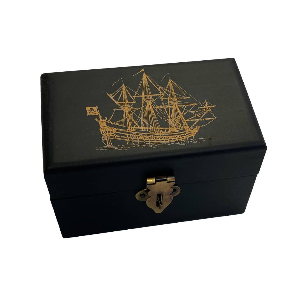 Pirate Ship Wood Box with Pair of Shot Cups