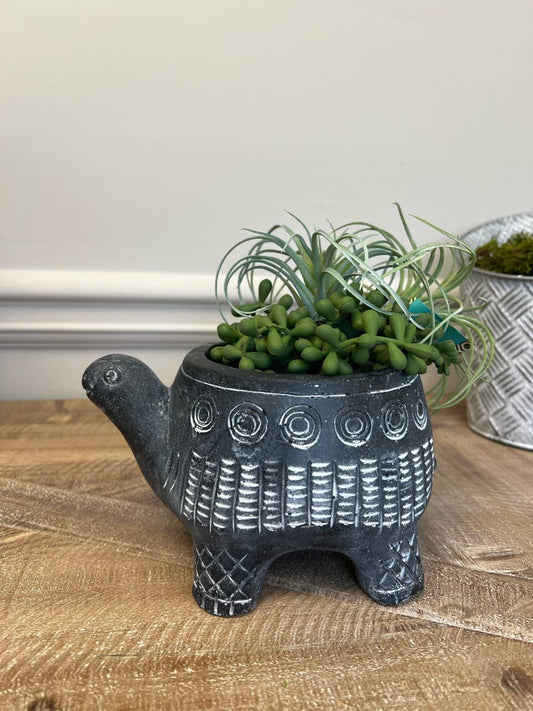 CEMENT TURTLE PLANTER IN BLACK