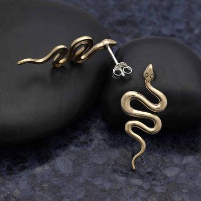 Large Snake Post Earrings 28x12mm: Bronze