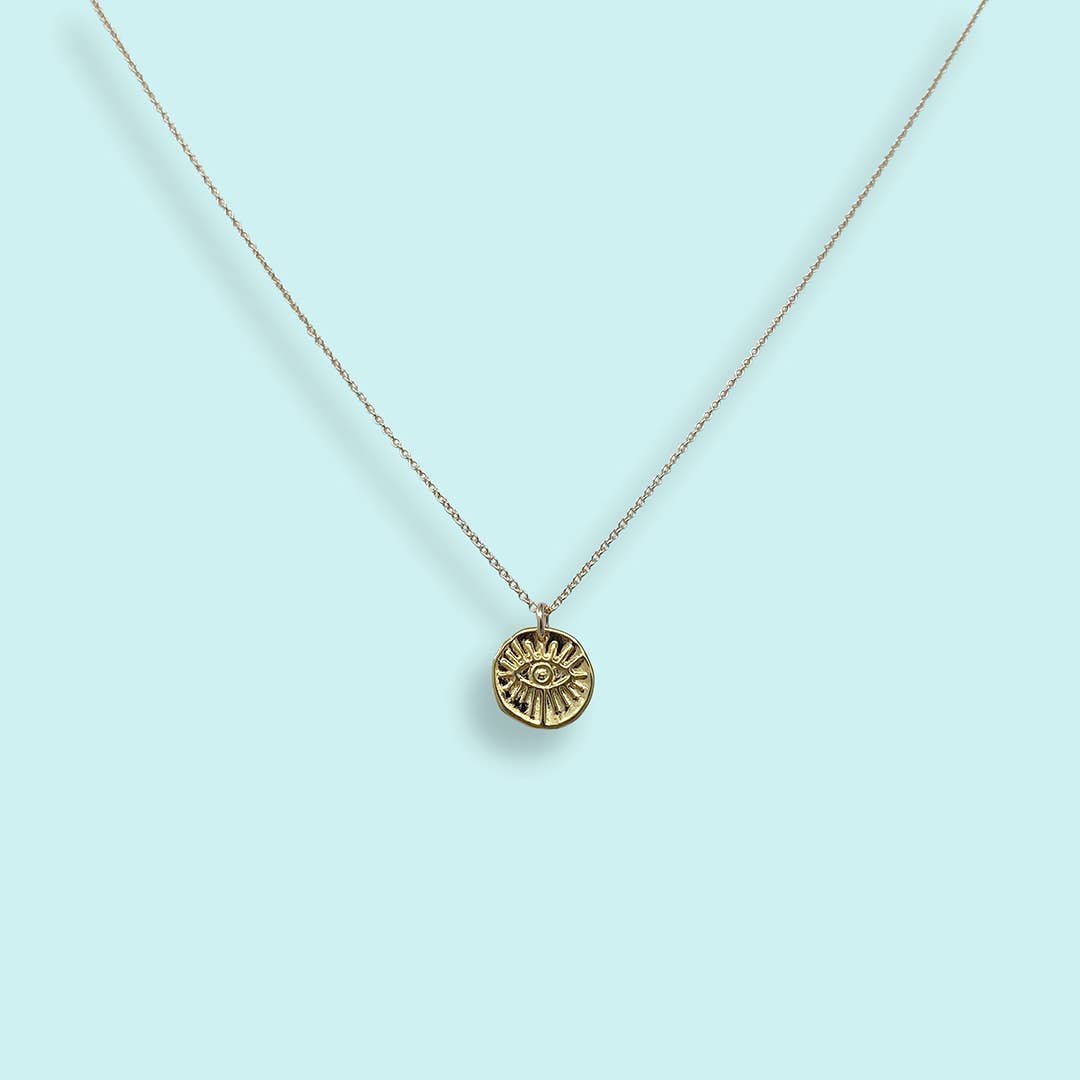 Gold Evil Eye Medallion Necklace: 18 Inch