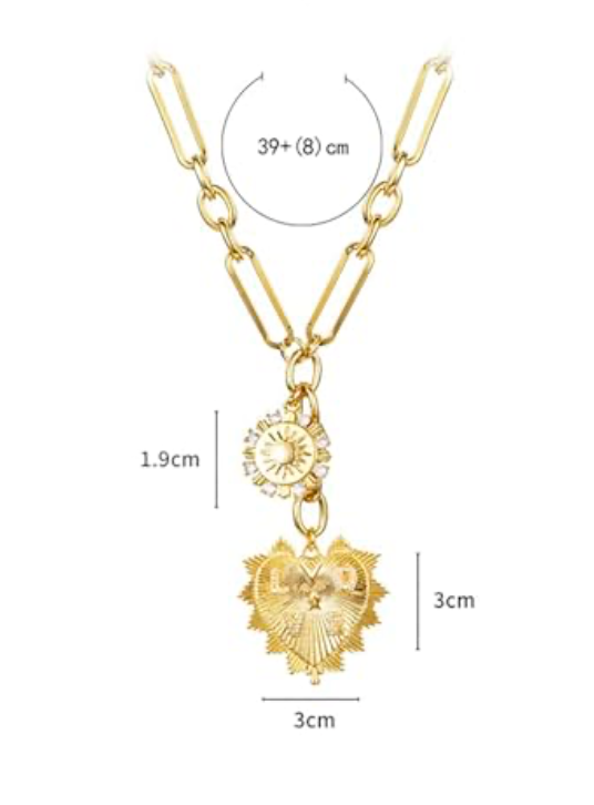 HoopLa Style - HEART Charm-Lariat Necklace 14K CZ- Charm: Yellow Gold