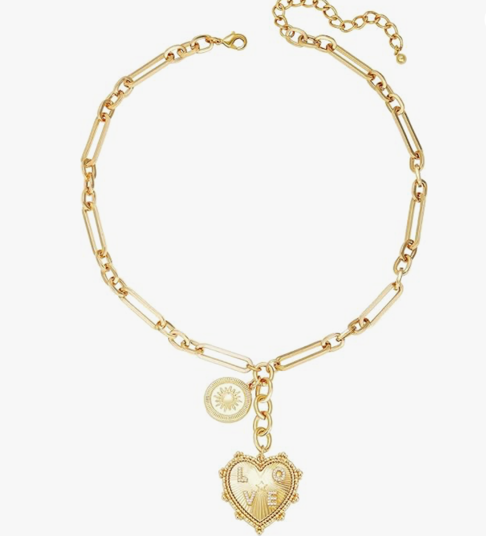 HoopLa Style - HEART Charm-Lariat Necklace 14K CZ- Charm: Yellow Gold