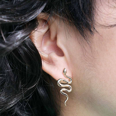 Large Snake Post Earrings 28x12mm: Bronze