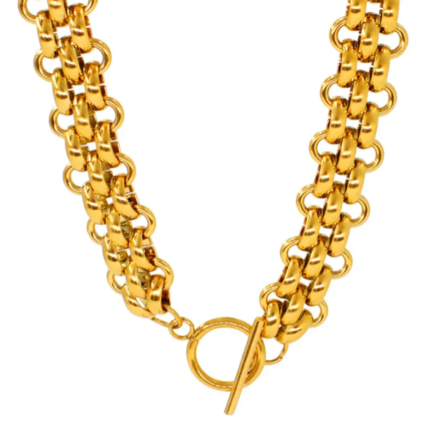 HoopLa Style - Estate Panther Chain Link Stainless Steel Necklace 14K Gold 