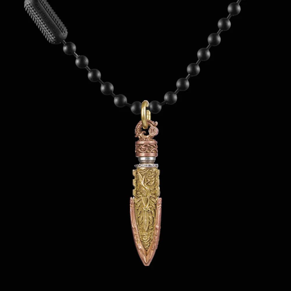 Arrowhead Capsule Pendant: 21" / Brass / 4mm Black Ball Chain