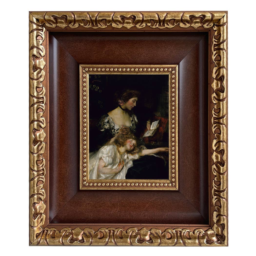 Portrait of Mother and Child Oil Painting Print on Canvas: Antique Black & Gold / 5" x 6"