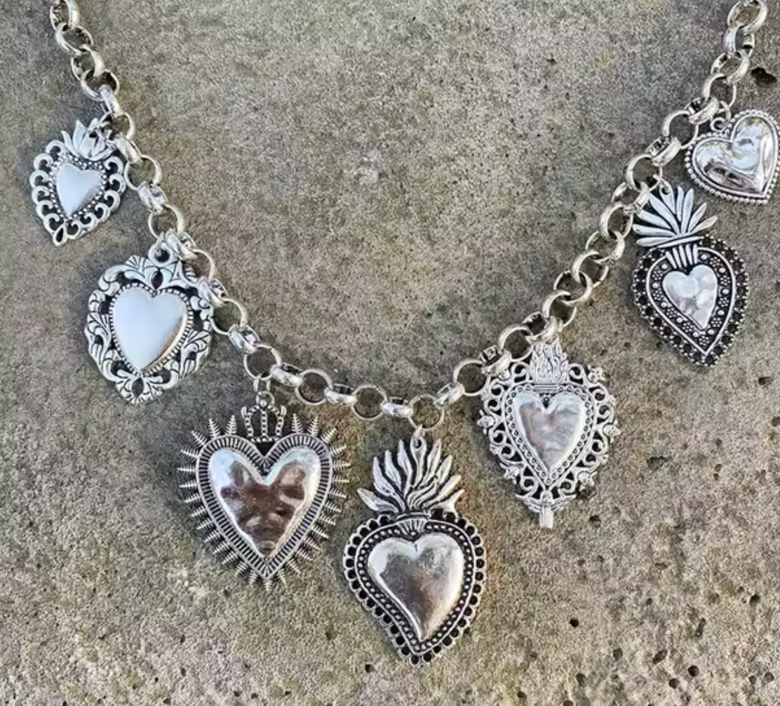 HoopLa Style - MY Heart - Antique Queen Heart Charm Steel Necklace