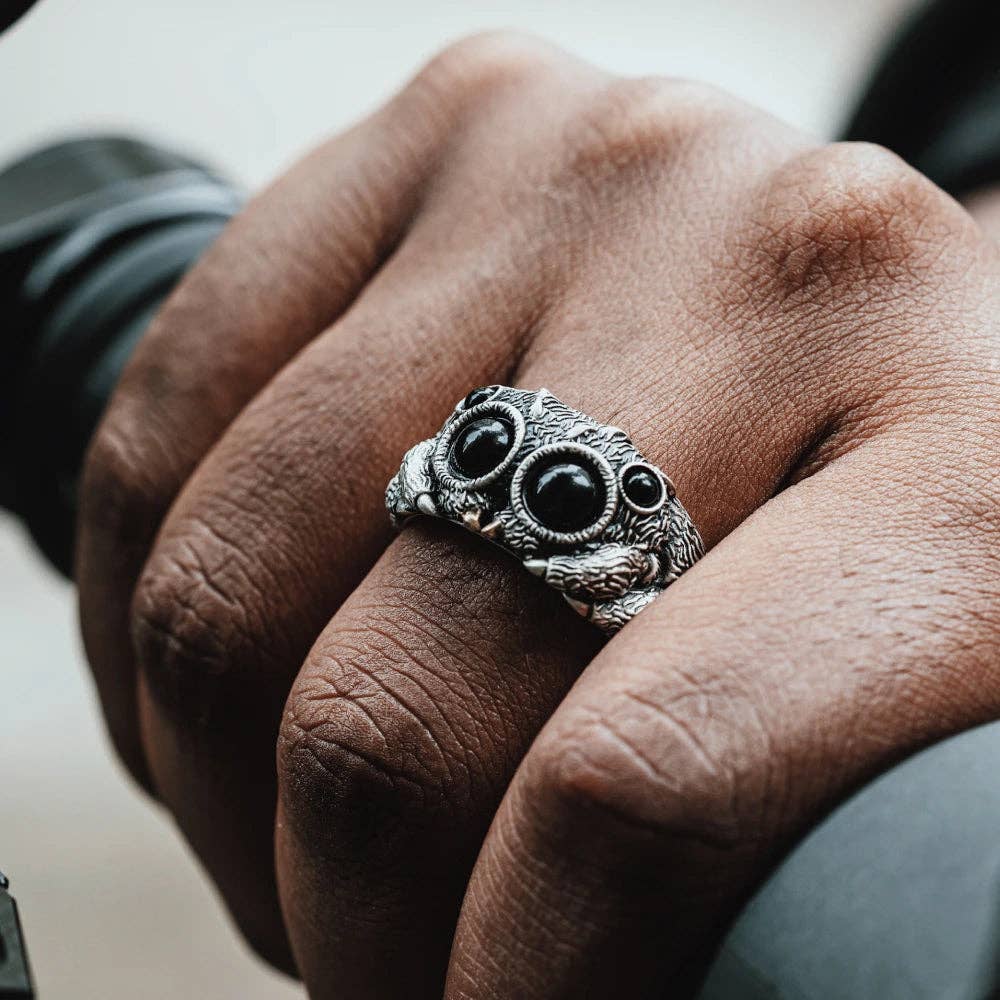 Jumping Spider Ring - Oxidized Silver: Oxidized Silver & Black Agate / #11