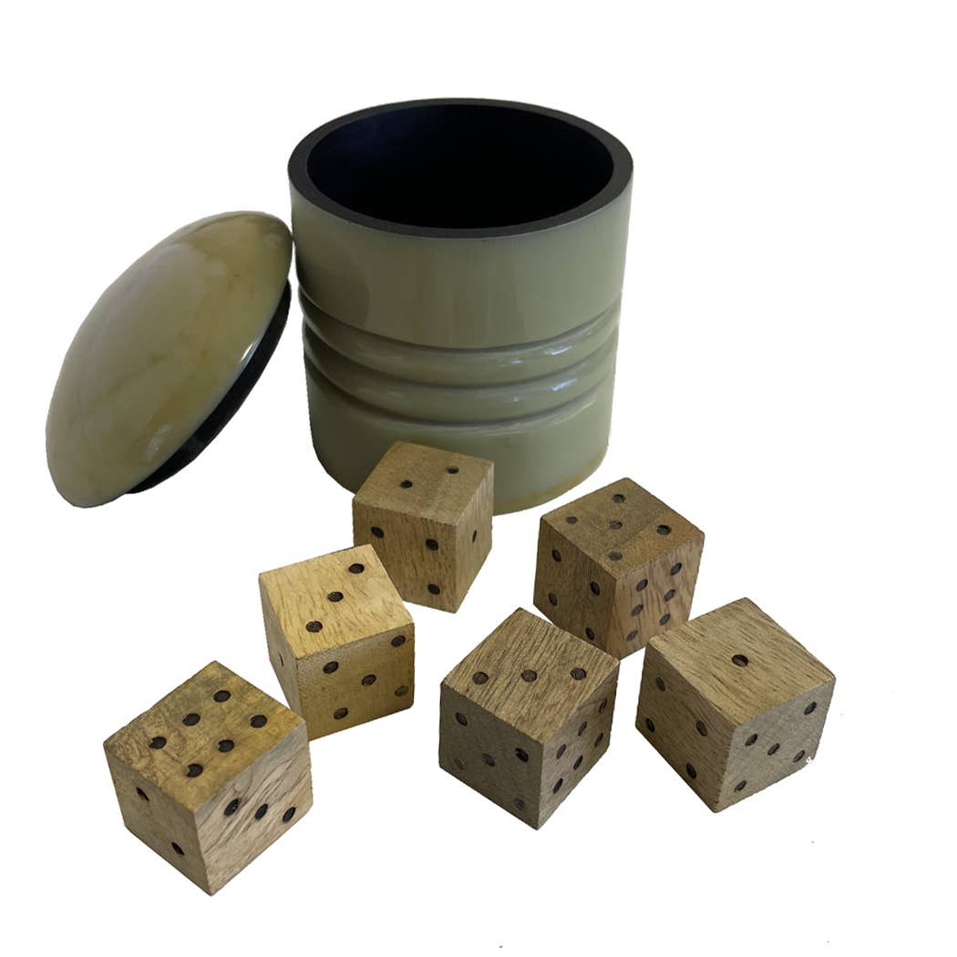 Farkle Six Dice Game in Horn Resin Cup - Vintage Style: Gray