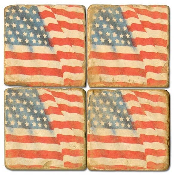 American Flag - Tumbled Marble Coasters Set/4