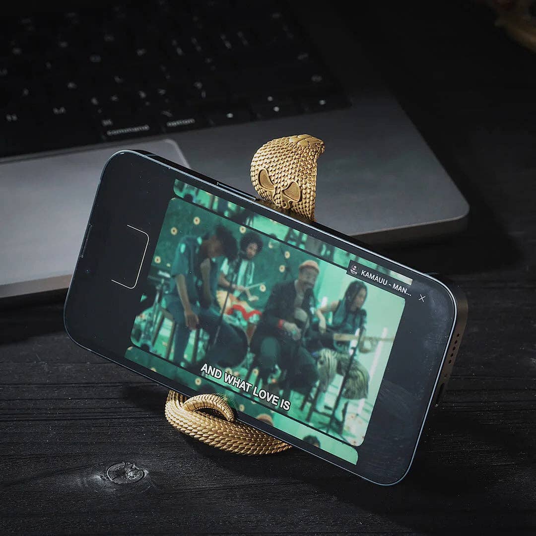 Cobra Phone Stand: Brass