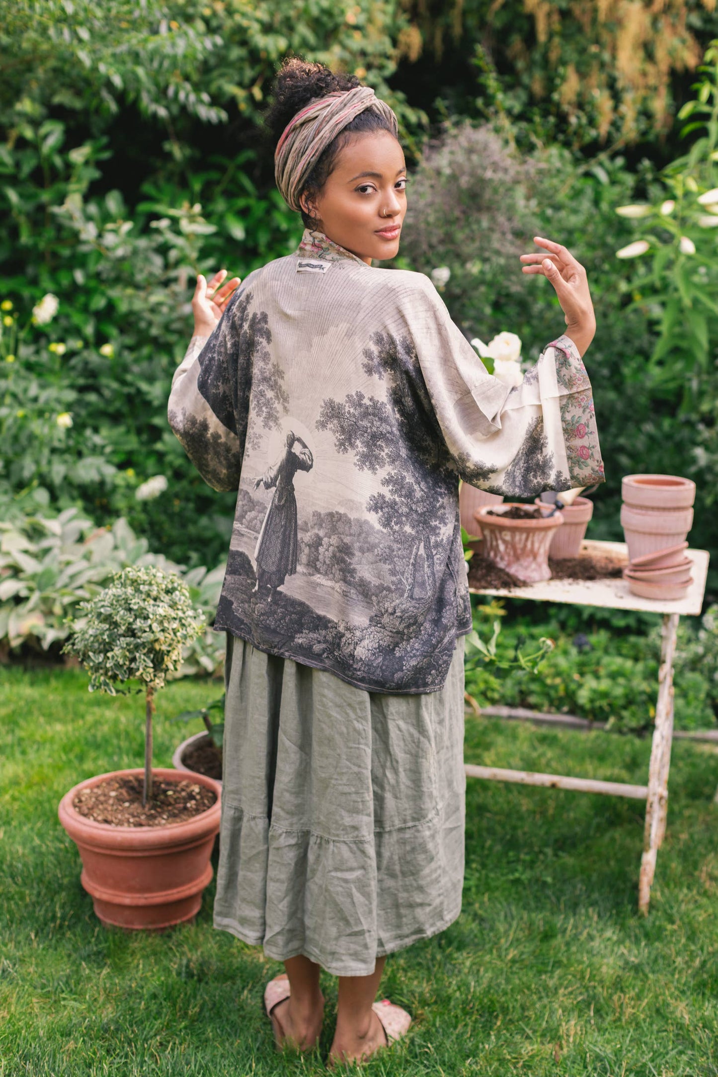 Still I Rise Cropped Bamboo Kimono Cardigan with Landscape