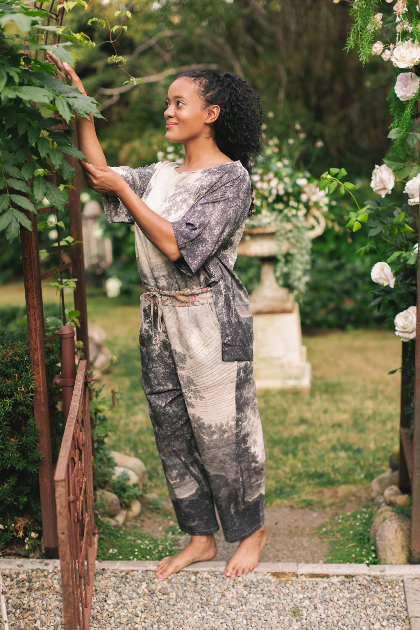 Still I Rise Boho Linen Print Cropped Artist Pants