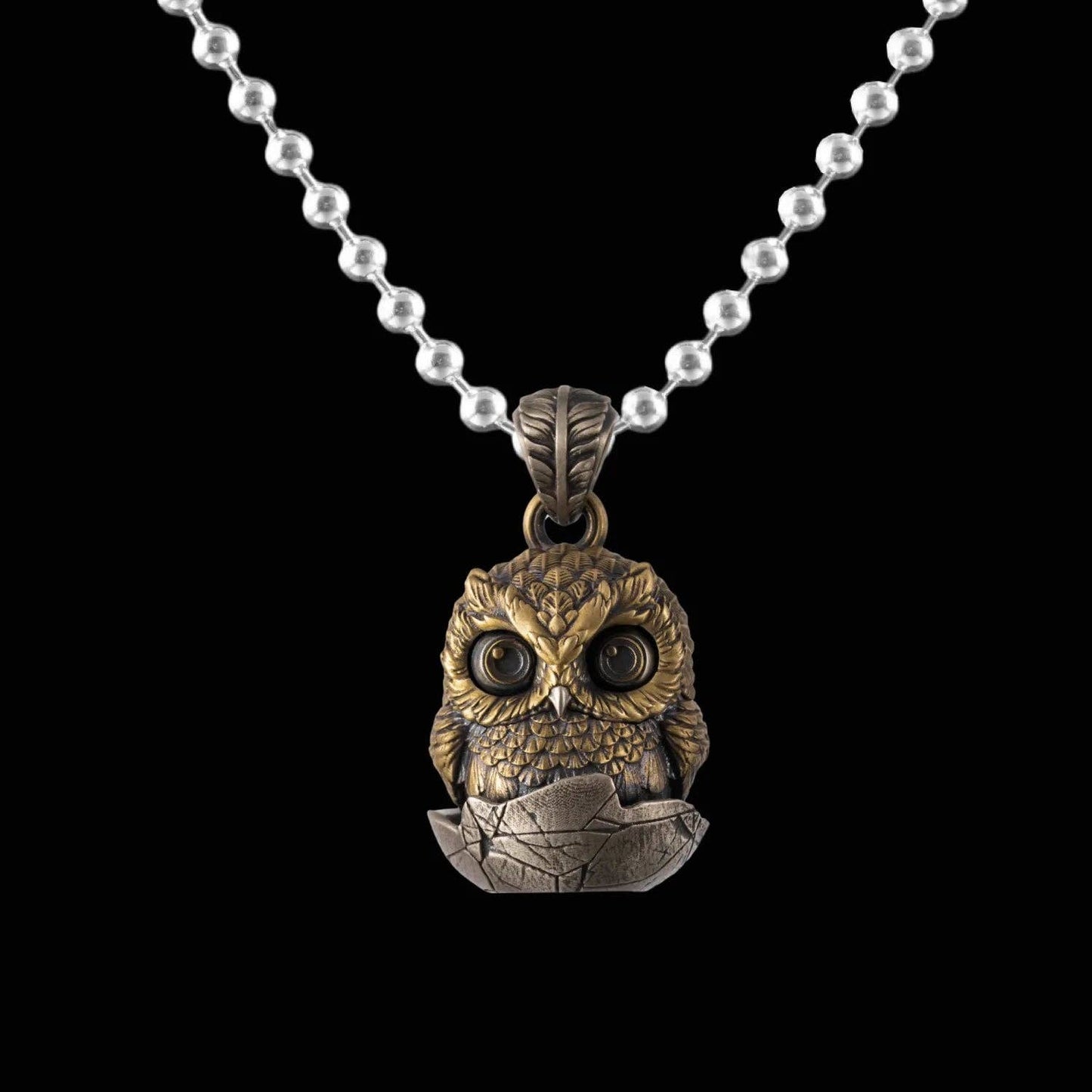 Owl Fidget Pendant: 18" / Brass / 4mm Black Ball Chain