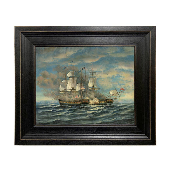 USS Constitution and HMS Guerriere Framed Oil Painting Print: 8" x 10"