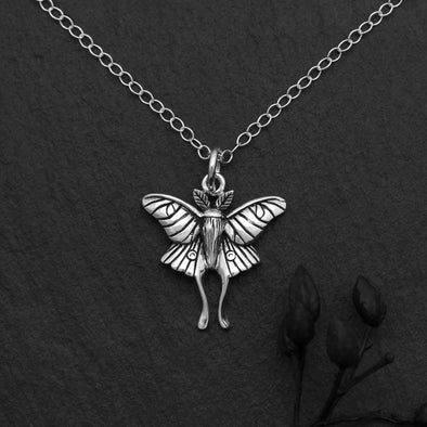 18 Inch Luna Moth Necklace: Sterling Silver