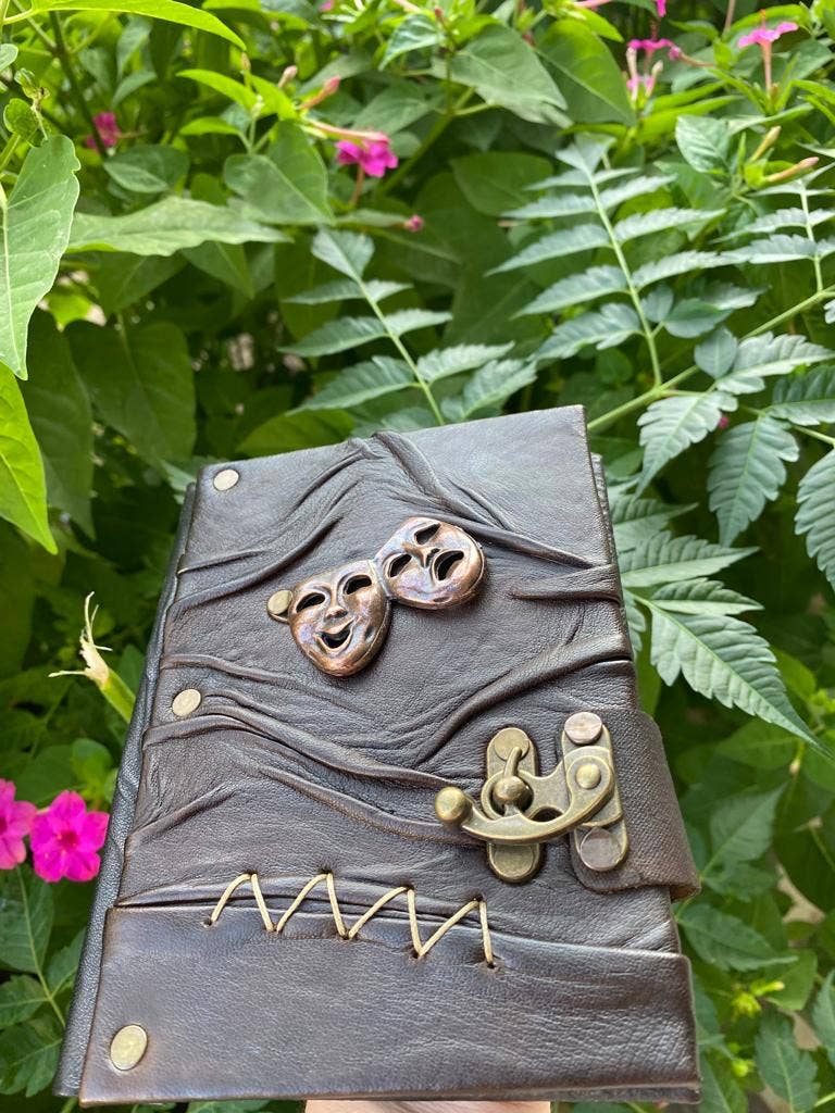 Mini  Theatre Mask Diary Real Leather Journal Notebook