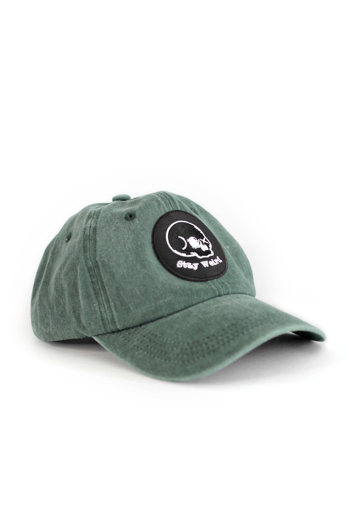 Stay Weird Skull Patch Baseball Hat Green Cap