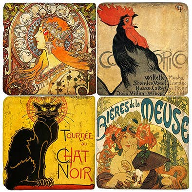 French Posters - Tumbled Marble Coasters Set/4