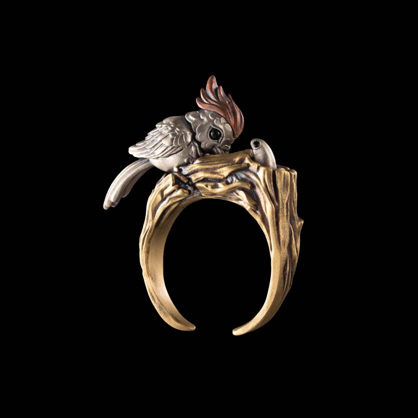 Woodpecker Ring: Brass & White Bronze & Copper / #10 / Cuff Ring