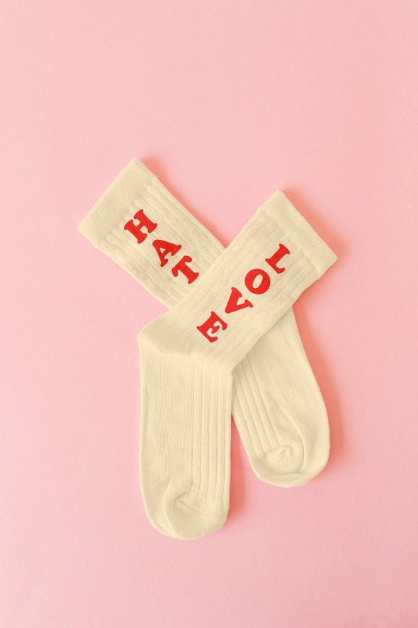 Pair of Unisex Socks “Love & Hate” Beige