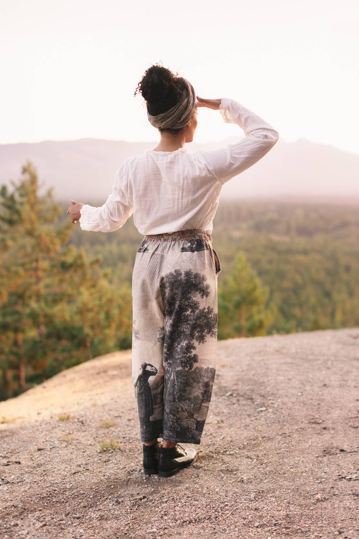 Still I Rise Boho Linen Print Cropped Artist Pants