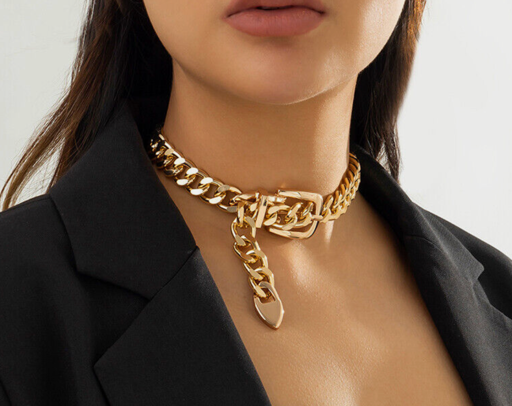 HoopLa Style - Ann- Buckle Necklace- Boucle de Sellier Collar: Gold