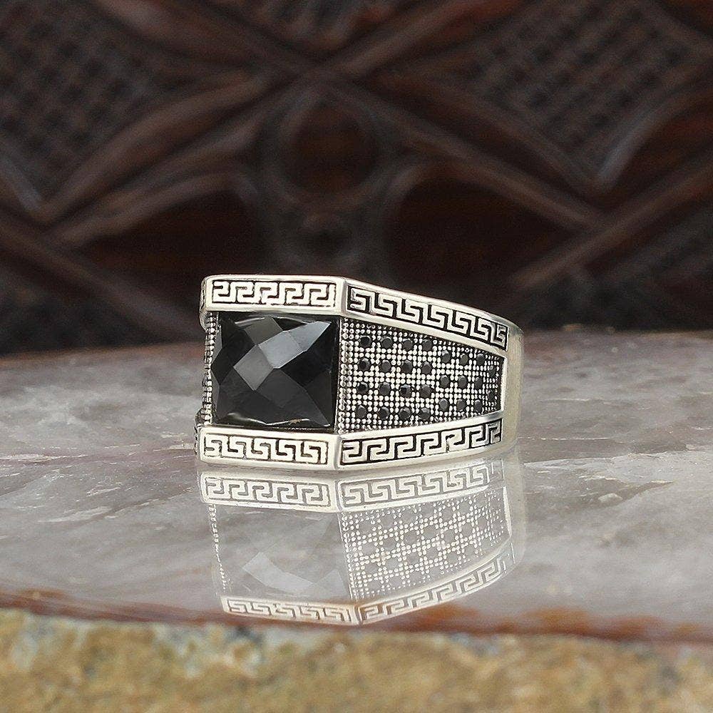 Silver and Black Ring with Black CZ Diamonds: 11 US