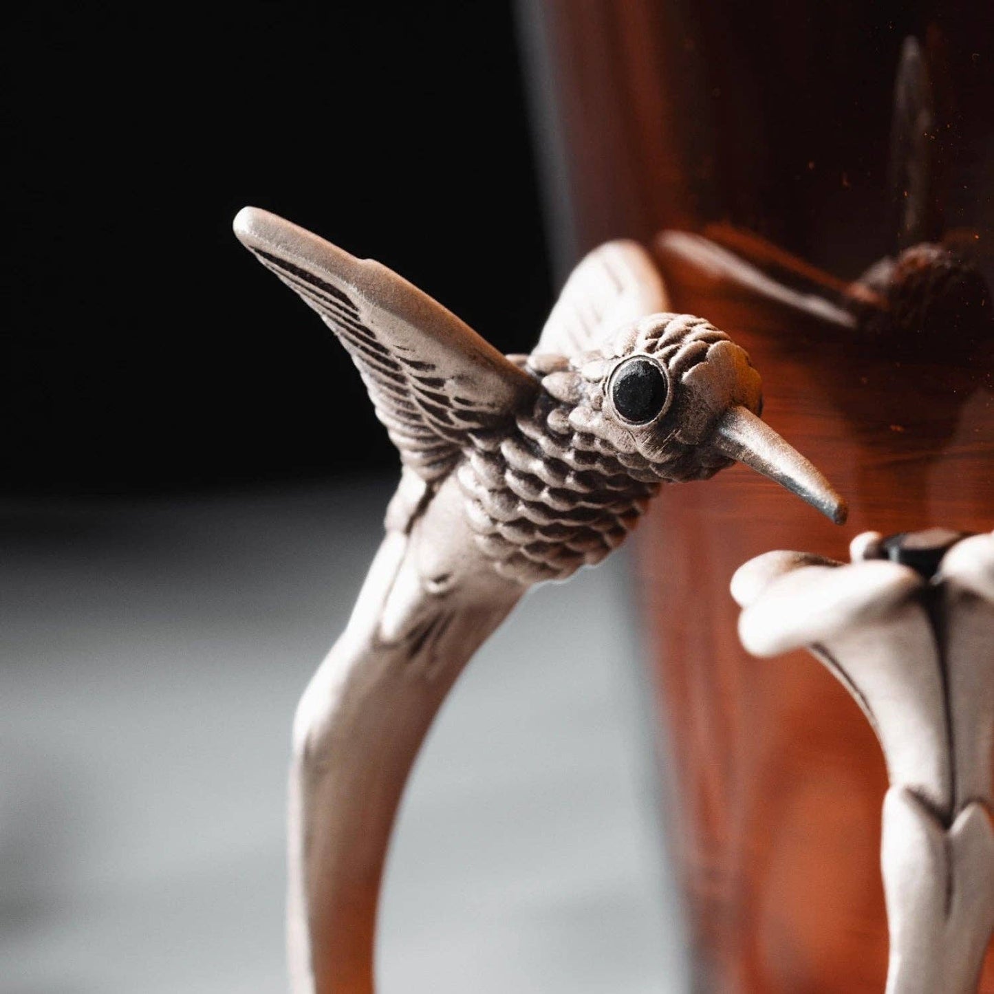 Hummingbird Ring: Oxidized Silver & Black Zircon / #6